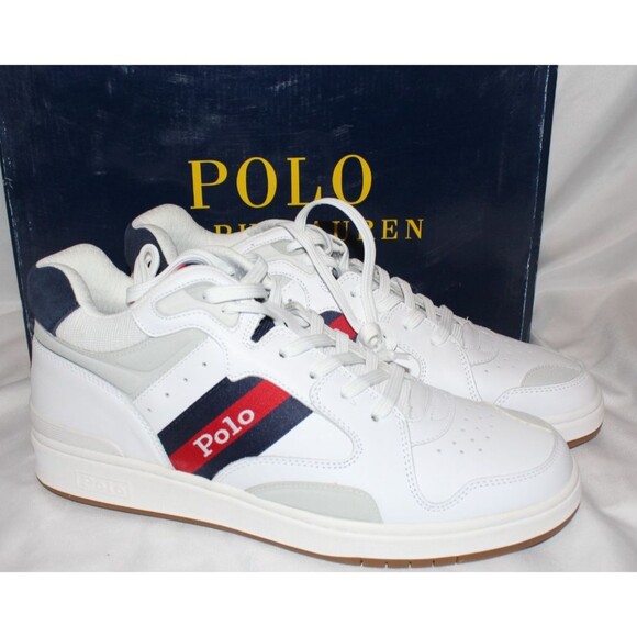 POLO RALPH LAUREN Court Low-Top Sneaker Sz 12 BLUE WHITE RED NIB‎ - Picture 1 of 7